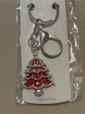 Festive Red Christmas Tree Keychain NWT